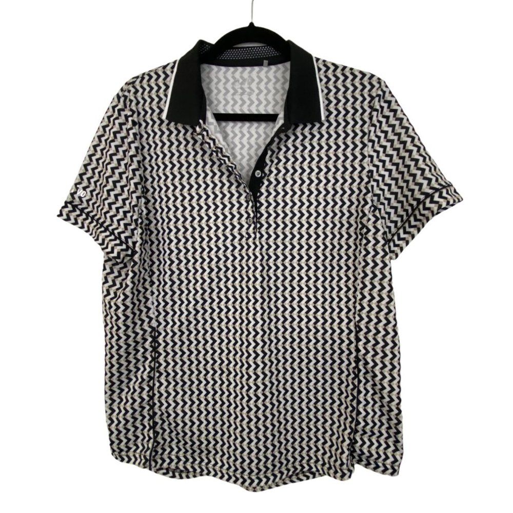 N'VO Geometric Black Tan Polo Activewear Shirt Size Large